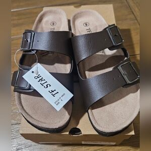 TF Star Brown Double-Buckle Slide Sandals New Size 6